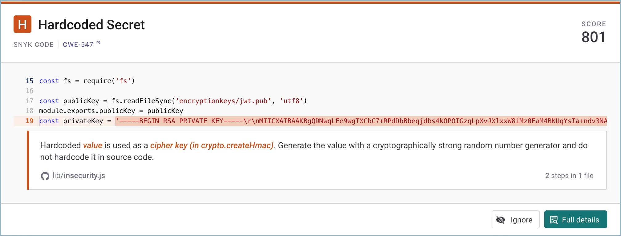 Snyk Open Source project scan showing detected vulnerabilities with severity indicators