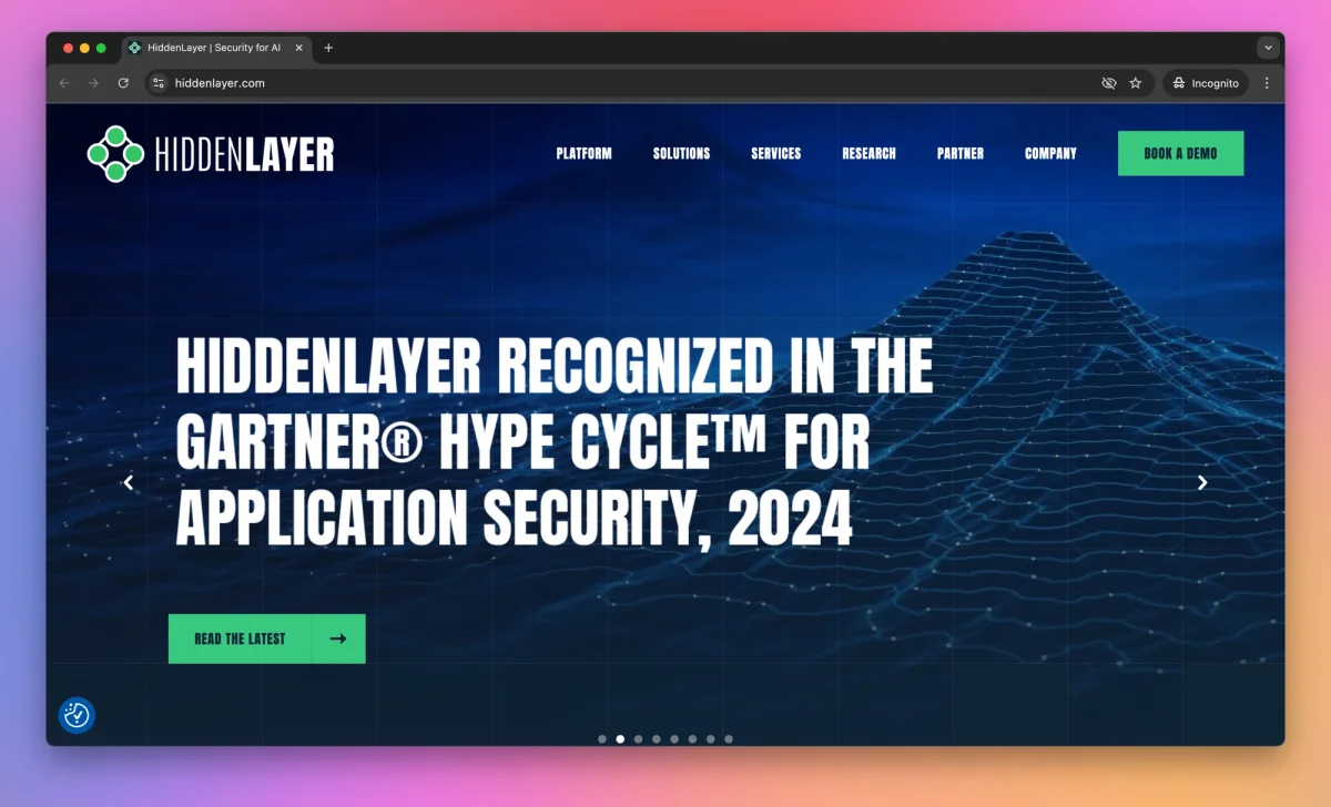 HiddenLayer background page showing the ML model security platform