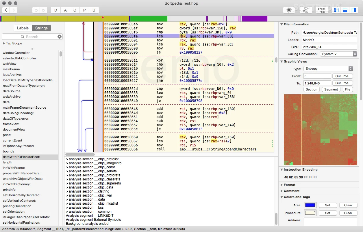 Hopper Disassembler home screen with a project showing iOS binary analysis