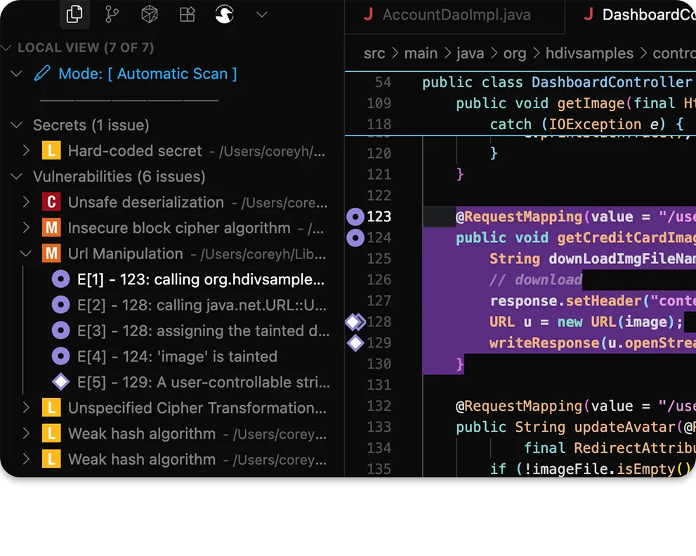 Coverity Code Sight IDE plugin showing remediation guidance and security findings