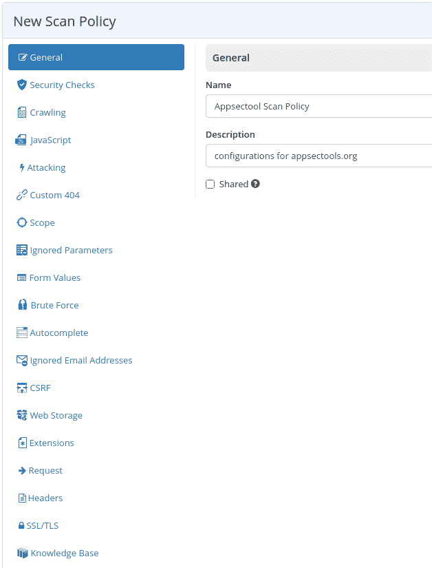 Create a New Scan Policy