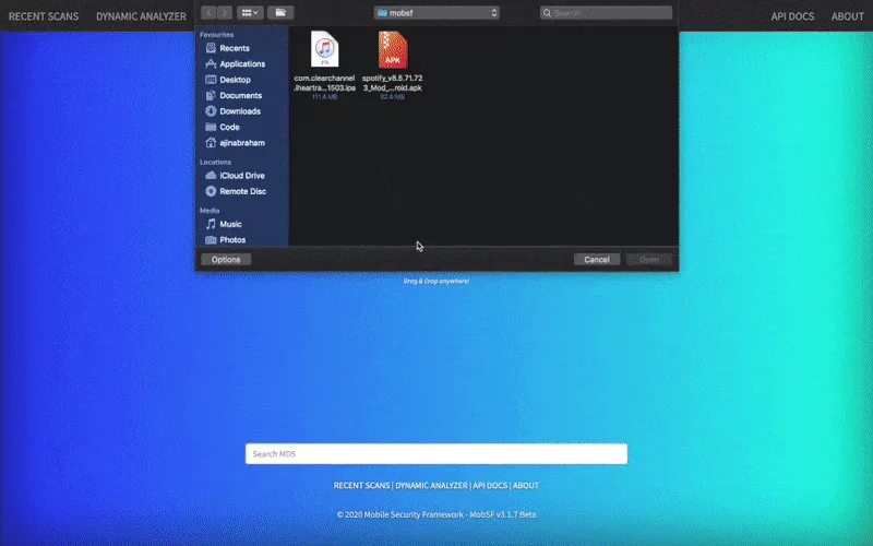 MobSF Android static analysis results showing security findings and code review