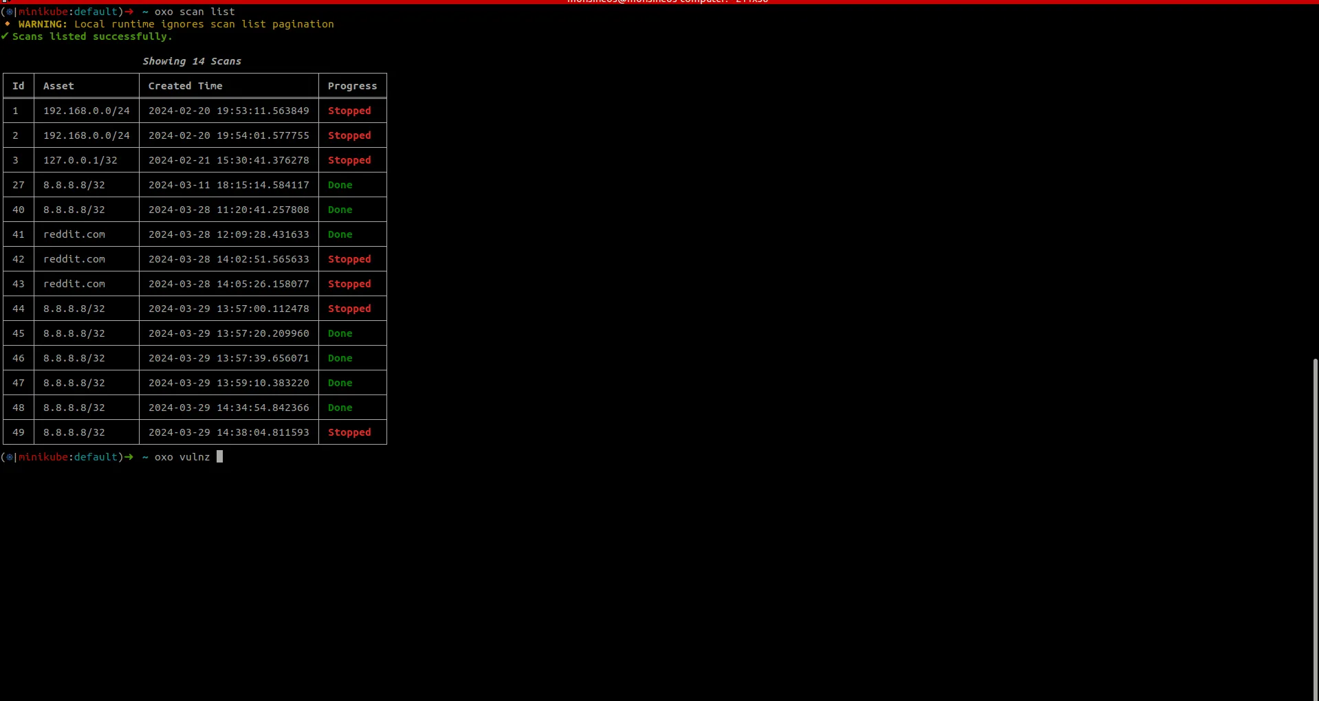 OXO scan orchestration engine running security scans with multiple agents