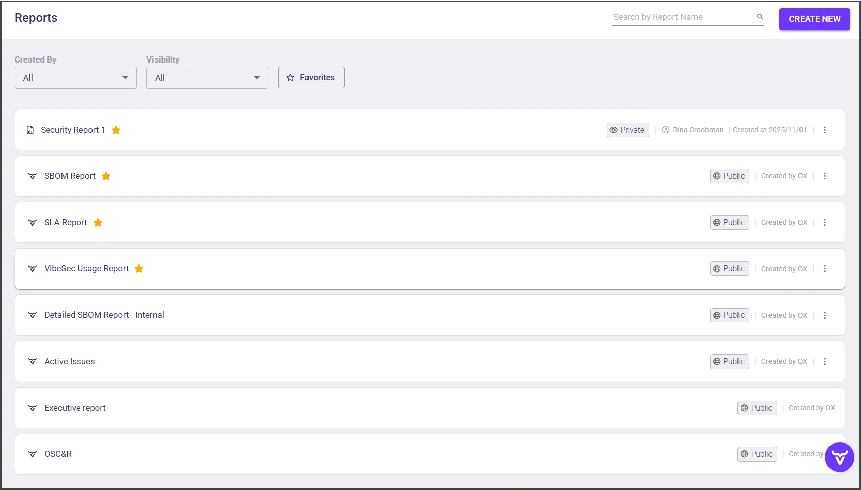 OX Security reporting dashboard with security posture overview
