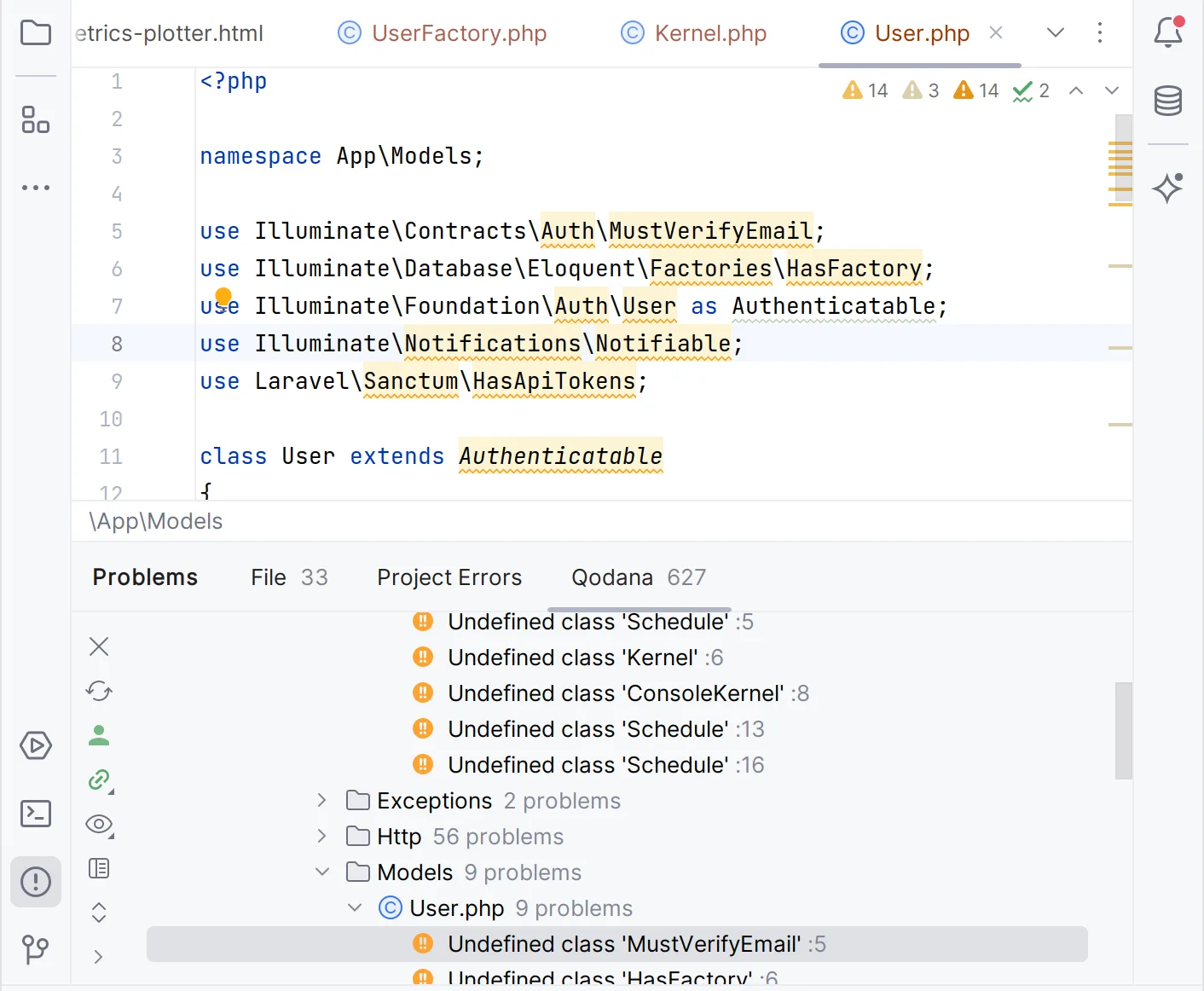 Qodana IDE plugin showing analysis results inline in IntelliJ IDEA