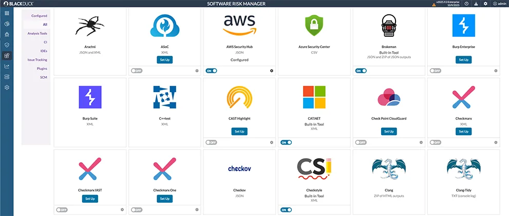 Software Risk Manager integration ecosystem with 150+ connected tools
