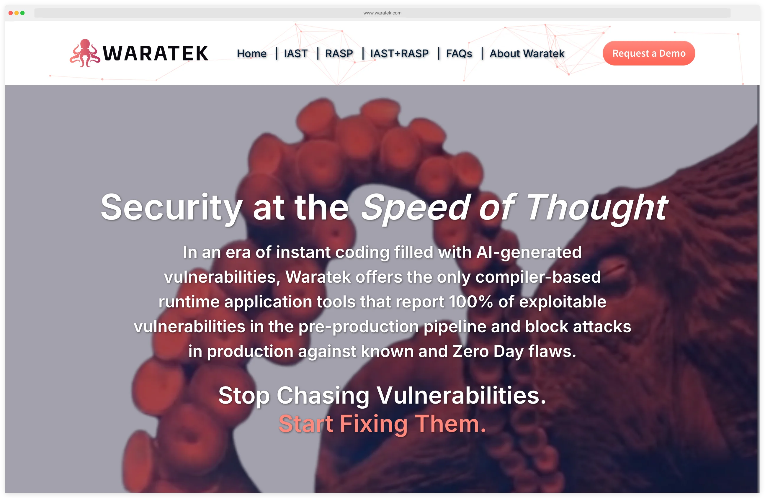 Waratek compiler-based runtime application self-protection homepage illustrating the Shift Left and Shield Right approach for Java security