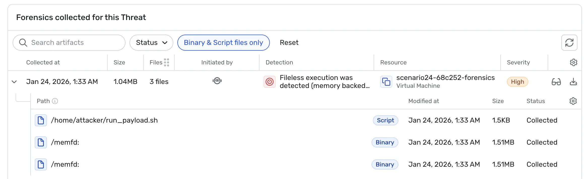 Wiz forensics analysis showing cloud threat investigation with attack path context